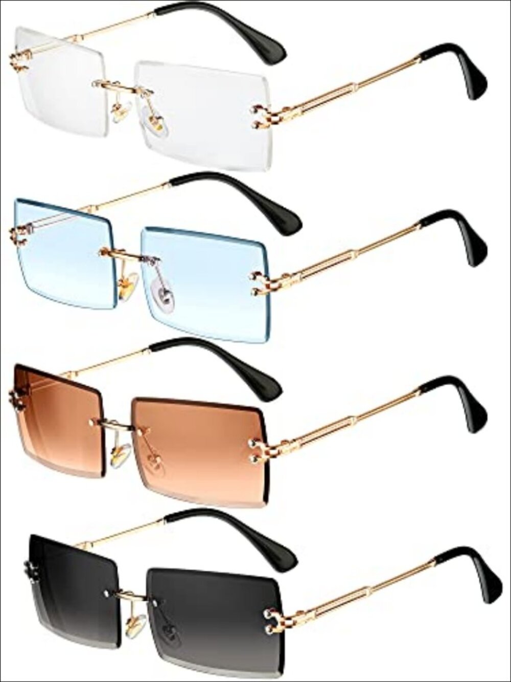 4 Pairs Rimless Rectangle Sunglasses Metal Frame Polarized UV Protection